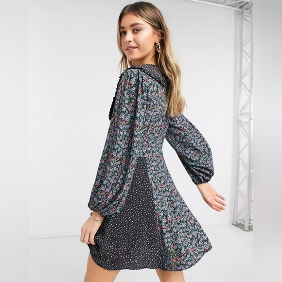 Asos Design Mixed Floral Button Front Skater Mini Dress 10 - Picture 3 of 9